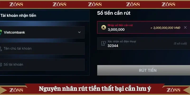 Nguyên nhân rút tiền thất bại trên nhà cái cần lưu ý